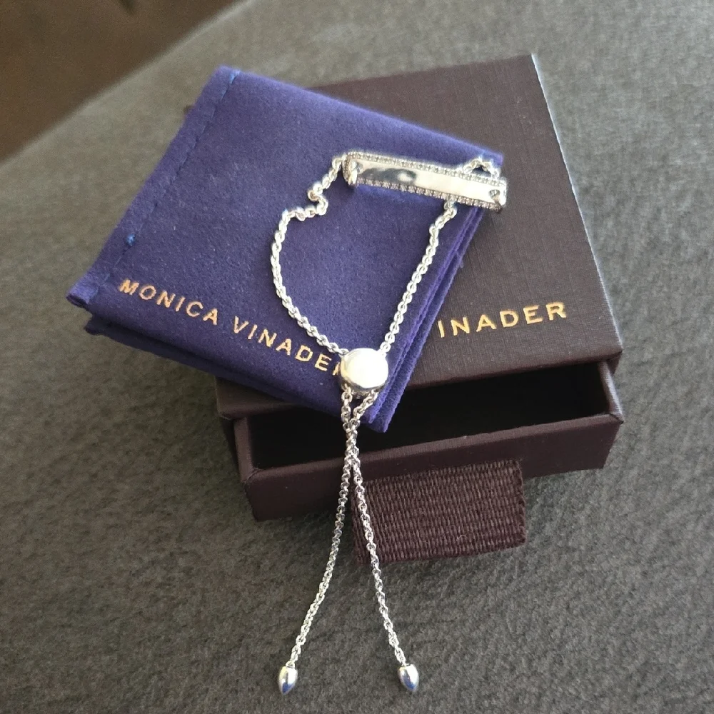 Monica Vinader Havana Bar, Diamond Pave Silver Chain Bracelet😍 💜🩷 - Picture 5 of 5